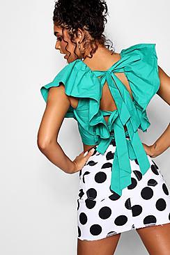Boohoo Frill Sleeve Tie Back Crop Top