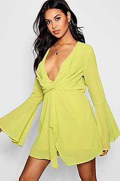 Boohoo Chiffon Flared Sleeve Shift Dress