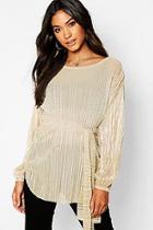 Boohoo Metallic Plisse Oversized Long Sleeve Top