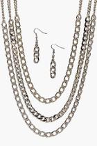 Boohoo Diana Triple Layer Chain & Earring Set