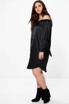 Boohoo Plus Melissa Satin Button Through Dress Black