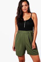 Boohoo Plus Lucy Tie Belt Pleated Shorts