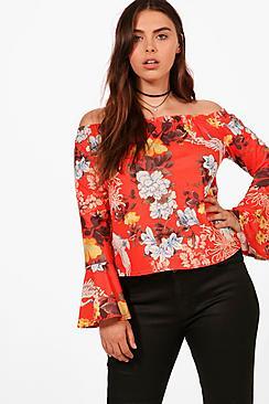 Boohoo Plus Beth Off Shoulder Oriental Top