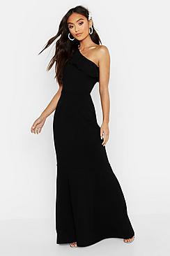 Boohoo Petite One Shoulder Ruffle Maxi Dress