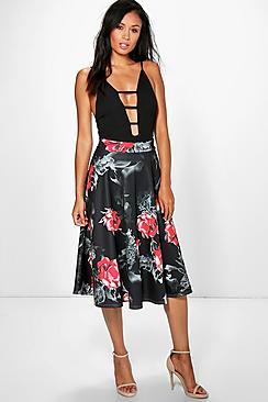 Boohoo Aurelia Large Rose Full Midi Skirt