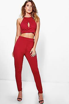 Boohoo Ria Wrap Over Front Tie Waist Detail Jumpsuit