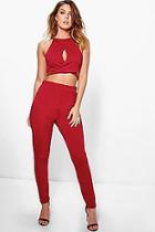 Boohoo Ria Wrap Over Front Tie Waist Detail Jumpsuit