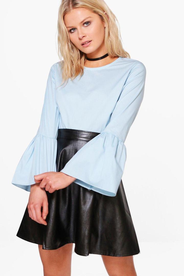 Boohoo Louise Wide Sleeve Woven Shirt Top Blue