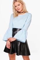Boohoo Louise Wide Sleeve Woven Shirt Top Blue