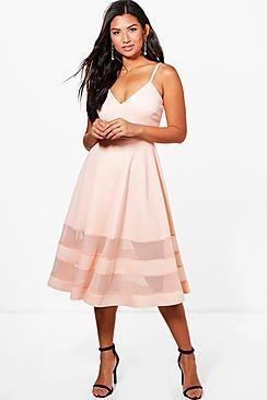 Boohoo Lana Mesh Insert Skater Dress