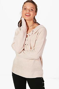 Boohoo Natasha Lace Up Soft Knit Jumper