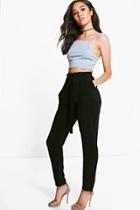 Boohoo Petite Alice Tie Waist Tapered Trouser Black