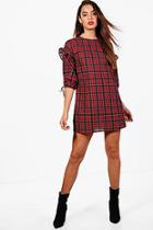 Boohoo Christine Checked Tie Detail Shift Dress