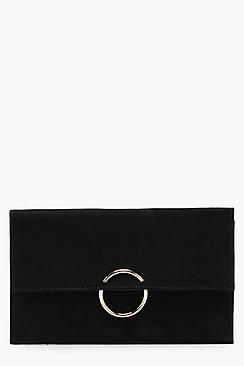 Boohoo Kerry Ring Detail Suedette Clutch