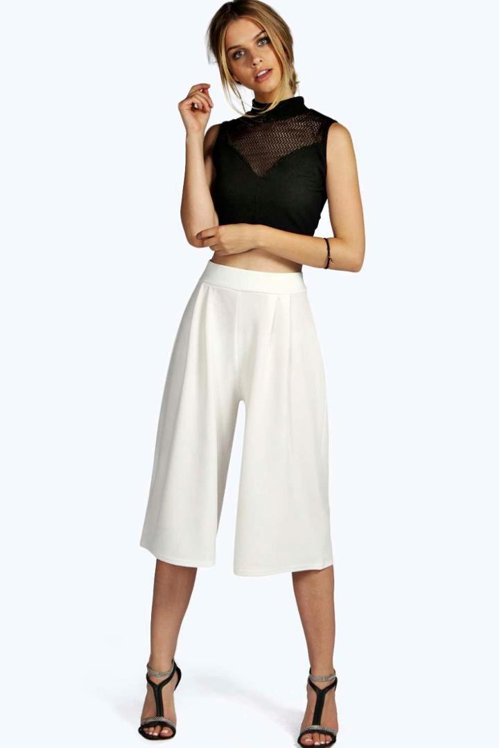 Boohoo Molly Textured Creped Culottes Ivory