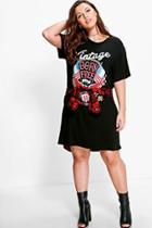 Boohoo Plus Ivy Printed T-shirt Dress Black