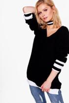Boohoo Holly Sports Tip Rib Edge Jumper Black