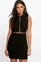 Boohoo Boutique Ria Crochet Lace Panelled Bodycon Dress Black