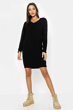 Boohoo Tall V Neck Moss Stitch Jumper Dress