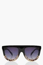 Boohoo Fiona Leopard Oversized Flat Top Sunglasses