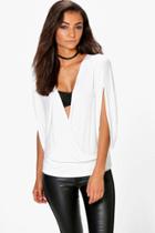 Boohoo Tall Madia Wrap Front Top Ivory