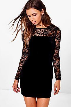 Boohoo Petite Hannah Sequin Lace Velvet Dress