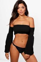 Boohoo Anna Flared Sleeve Bardot Beach Top