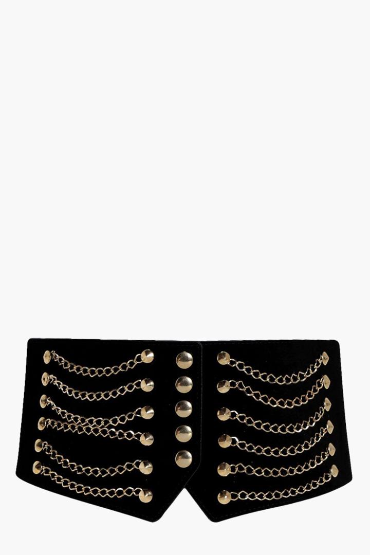 Boohoo Eliza Chain & Stud Waist Belt Black