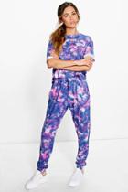 Boohoo Holly Tie Dye Tee And Jogger Lounge Set Pink