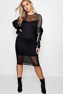 Boohoo Plus Demi Mesh Detail Midi Dress
