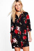 Boohoo Tabitha Floral Print Shirt Dress