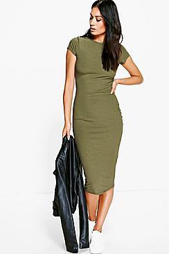 Boohoo Maura Cap Sleeved Ribbed Bodycon Dress