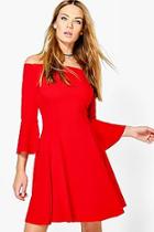 Boohoo Freyja Flare Sleeve Off Shoulder Shift Dress