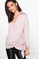 Boohoo Dee Tie Side Premium Work Shirt Violet