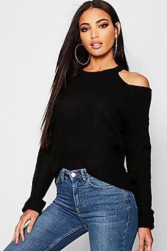 Boohoo Knitted Cold Shoulder Jumper