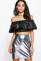 Boohoo Erin Metallic Thread Crepe Off The Shoulder Top
