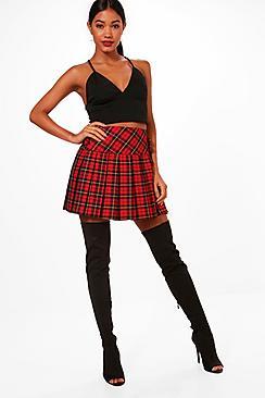 Boohoo Faye Tartan Check Pleated Woven Skirt
