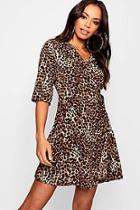 Boohoo Leopard Woven Tea Dress