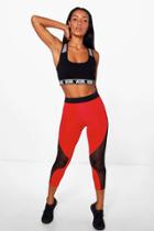 Boohoo Grace Fit Mesh Panel Capri Running Leggings Red