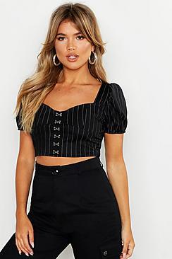 Boohoo Pinstripe Hook & Eye Crop Top