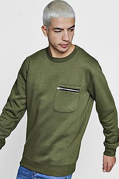 Boohoo Zip Pocket Crew Neck Sweater