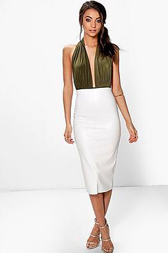 Boohoo Tall Leather Look Midi Skirt