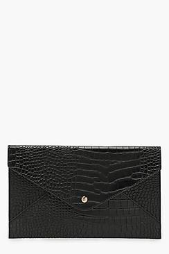 Boohoo Amy All Over Croc Envelope Clutch