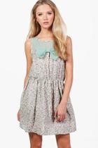 Boohoo Jasmine Floral Mesh Insert Dress Green