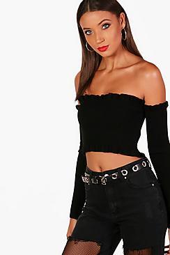 Boohoo Tall Polly Frill Hem Crop Jumper