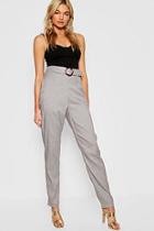 Boohoo Tall Dogtooth Buckle Belted Pants