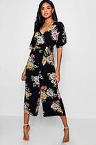 Boohoo Large Floral Capped Sleeve Jumpsuit