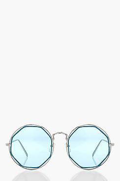 Boohoo Amy Boutique Cut Out Blue Round Sunglasses
