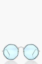 Boohoo Amy Boutique Cut Out Blue Round Sunglasses