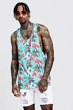 Boohoo Longline Botanical Print Racer Vest